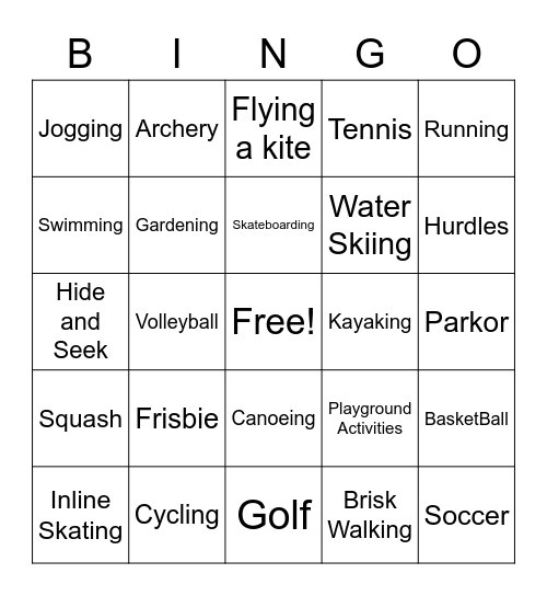 Outdoor Activities Bingo Card