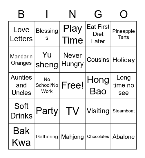 Chinese New Year Bingo Card