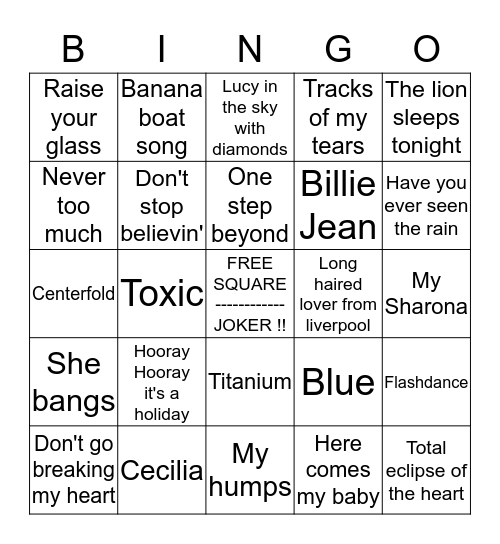 BLUES BAR - NAME THAT SONG BINGO 6 Bingo Card