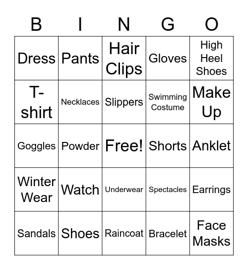 Things you can wear Bingo Card