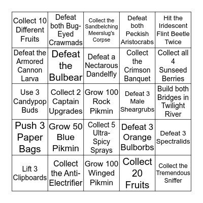 Pikmin 3 Bingo Card