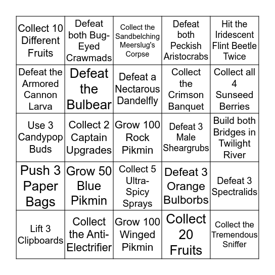 Pikmin 3 Bingo Card