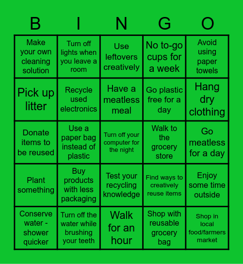 Green Peace Bingo Card