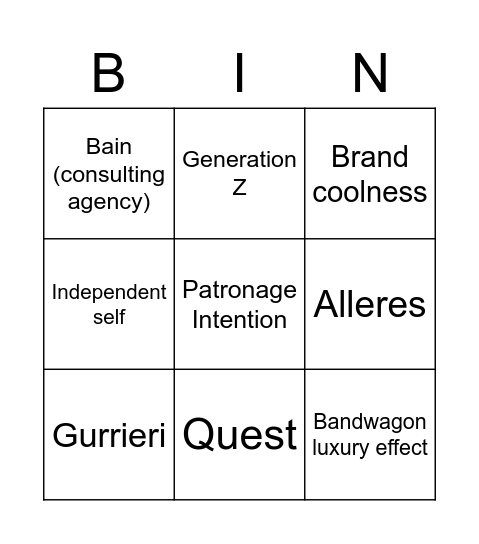Luxury Values Presentation Bingo Card