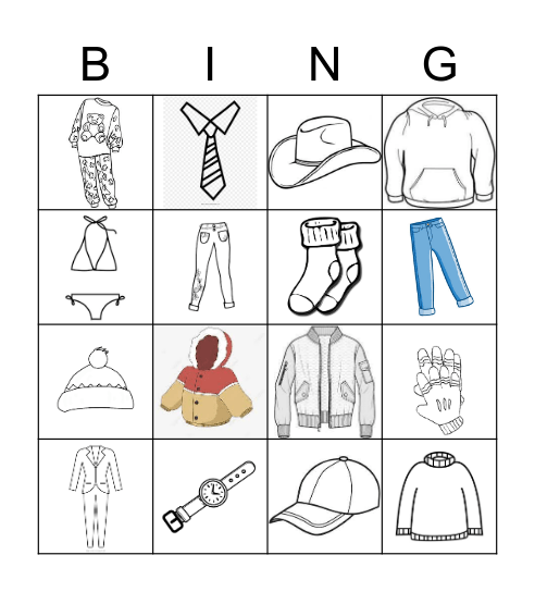 La ropa Bingo Card