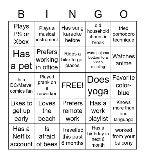 PEOPLE Bingo Card