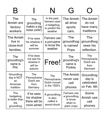 Groundhog Day Bingo Card