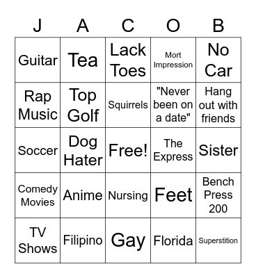 Jacob ASWWU Dating Show Bingo Card