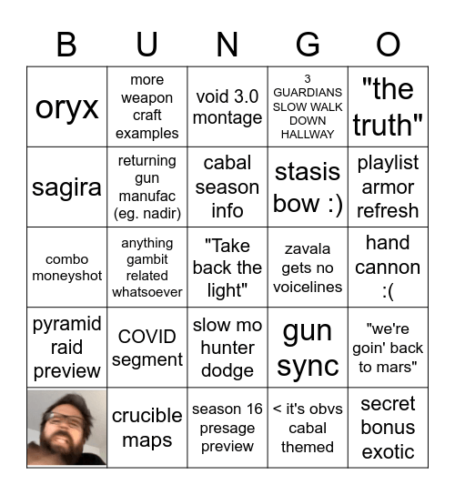 BUNGO Bingo Card