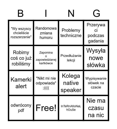 Wójcicka's mood bingo Card