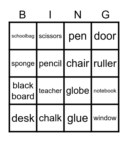 Clasroom Bingo Card