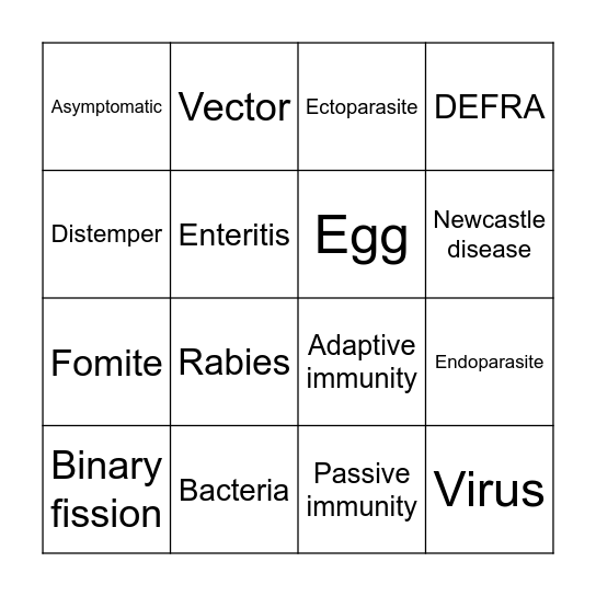 Health and Disease Bingo Card