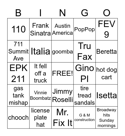 GINO Bingo Card
