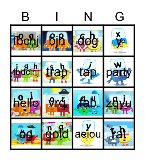 Alphablocks Bingo Phase 3 Bingo Card