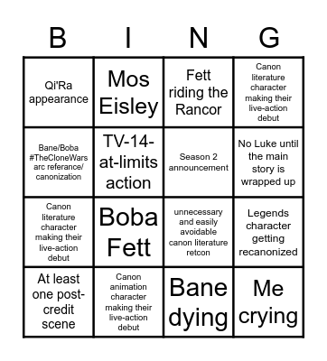 "Book of Boba Fett" - Finale Bingo Card