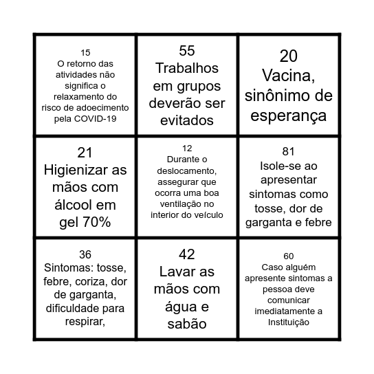 Biossegurança Bingo Card