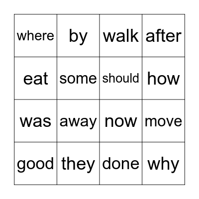 High Frequency Words Bingo Card