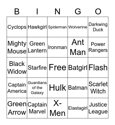 Super Hero Bingo Card