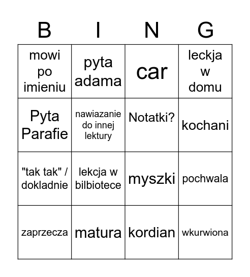 Polski Bingo Card