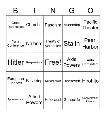 Unit 8 & 9 Bingo Card