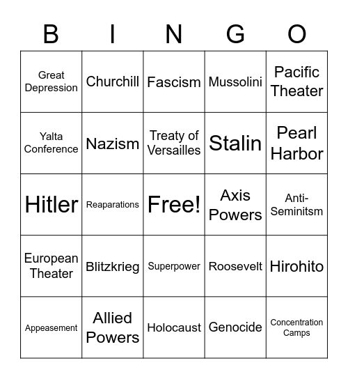 Unit 8 & 9 Bingo Card