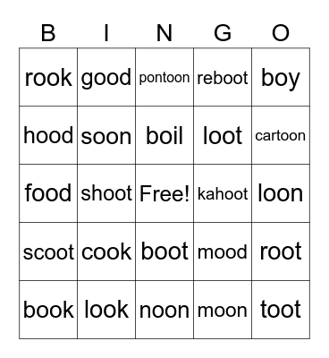 spelling  words bingo Card