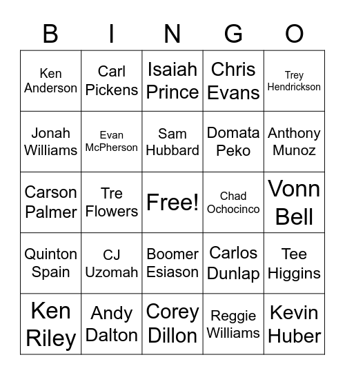 Cincinnati Bengals Bingo Card