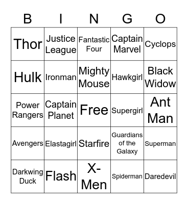 Super Hero Bingo Card