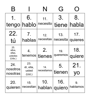 Ch. 2 Conjugated Verbs Bingo Card
