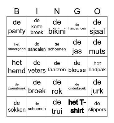 de Kleding Bingo Card
