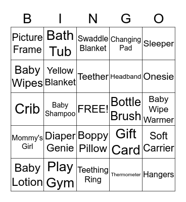 ***Baby Nova Shower*** Bingo Card