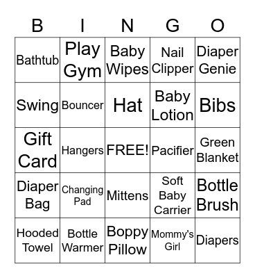 *** Baby Nova Shower *** Bingo Card