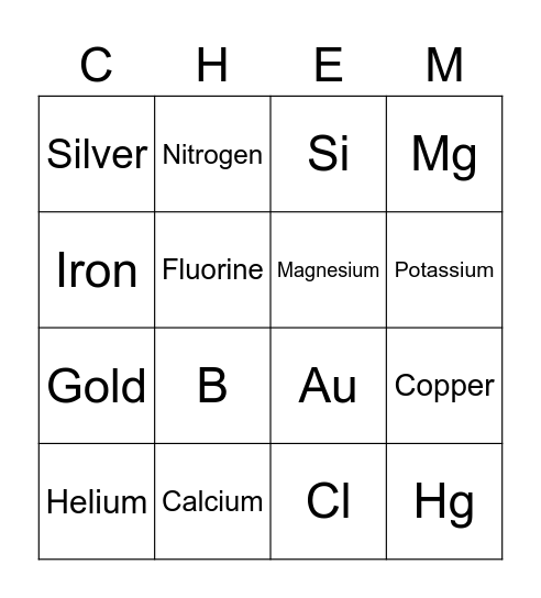 Element Bingo Card