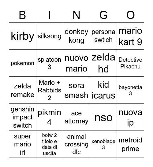 Nintendo Direct 2022 Bingo Card