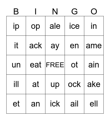 PHONICS BINGO Card