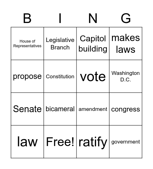 Legislative Branch Bingo Card