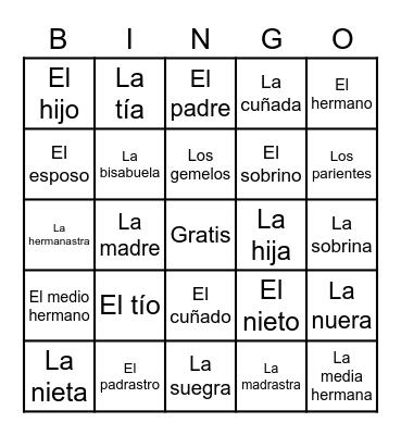 La familia Bingo Card