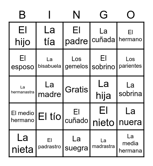 La familia Bingo Card