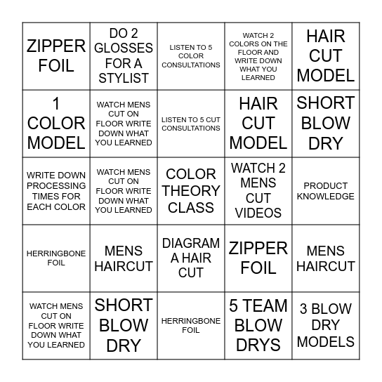 PHASE 2 MONTH 1 Bingo Card