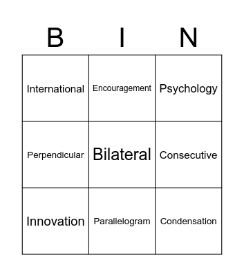 Vocabulary Bingo Card