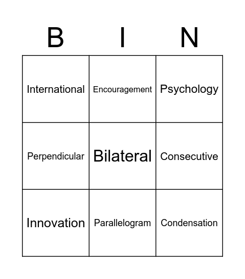 Vocabulary Bingo Card