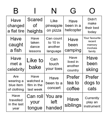 Get To Know You Bingo Card