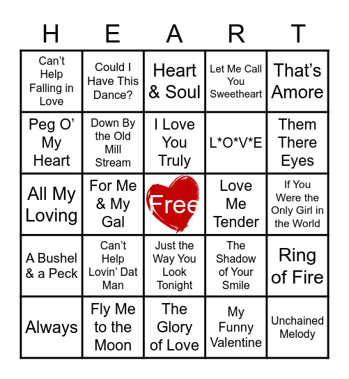 Love Song Bingo Card