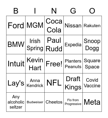 SUPERBOWL ADS 2022 Bingo Card