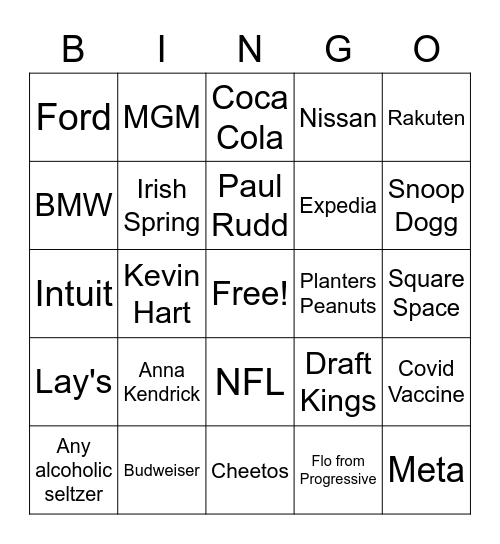 SUPERBOWL ADS 2022 Bingo Card