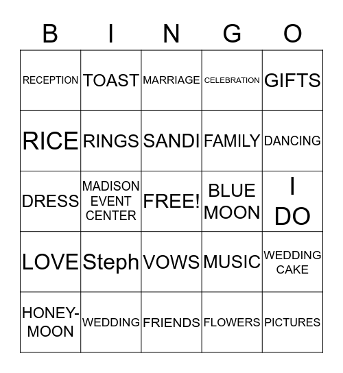 WEDDING BINGO Card