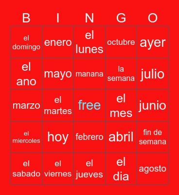 Unit 2 Vocab Bingo Card