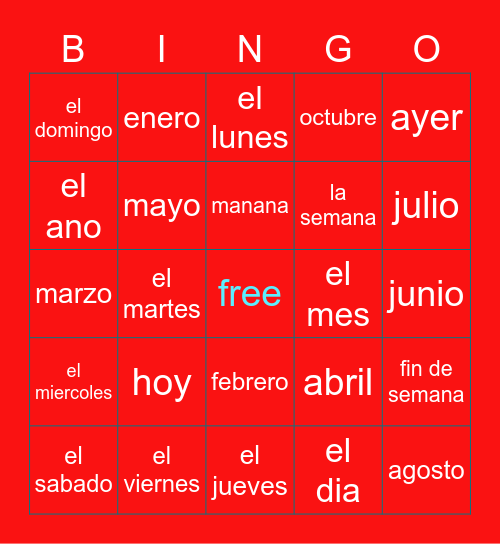 Unit 2 Vocab Bingo Card