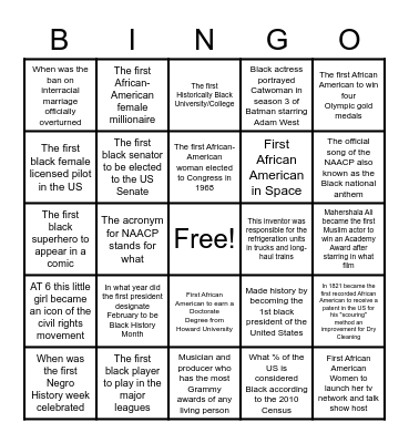 Black History Trivia Bingo Card