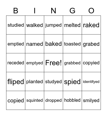 Past Tense Verbs Bingo Card